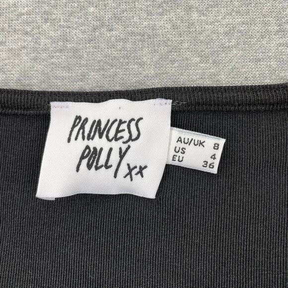 PRINCESS POLLY Dress Size 4 Black Jasmine Mini Balloon Sleeve Heavy Knit Belted - Picture 3 of 10